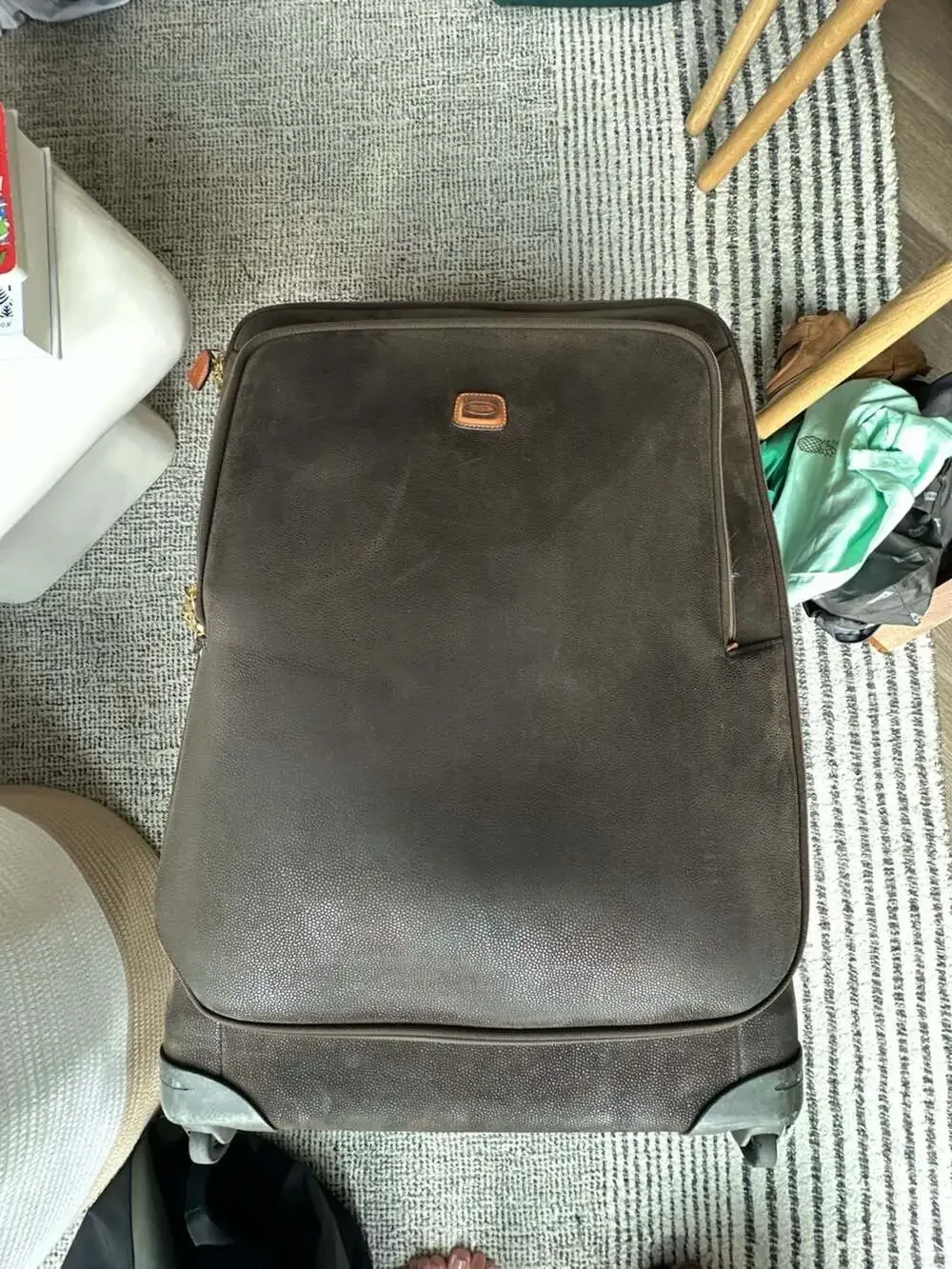 Bric's Life Collection Brown Leather Trimmed Rolling Carry-On Suitcase